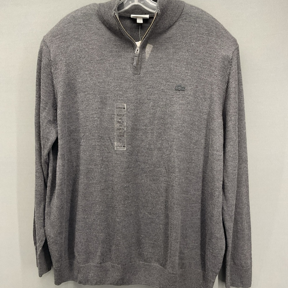 NWT Lacoste Men’s Size 9 (4XL) Dark Gray 100% Wool Quarter Zip Sweater AH2989